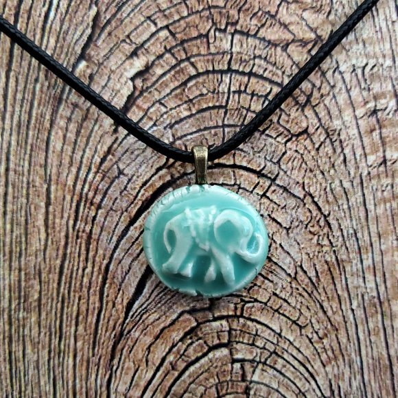 Handmade Ceramic Aqua Green Elephant Pendant Necklace - Picture 12 of 12